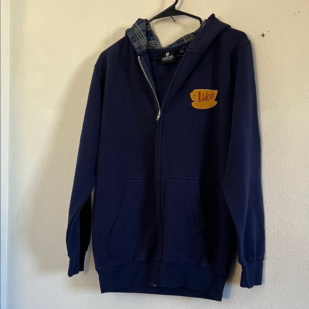 Warner Bros. Navy Blue Hoodie with Plaid Hood